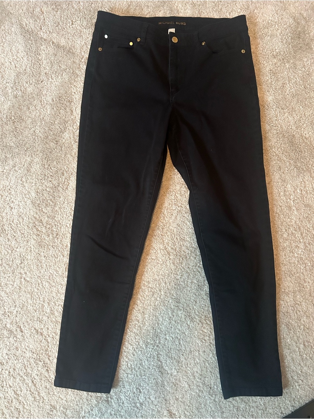 Michael Kors Black Skinny Jeans with Gold-Tone Accents